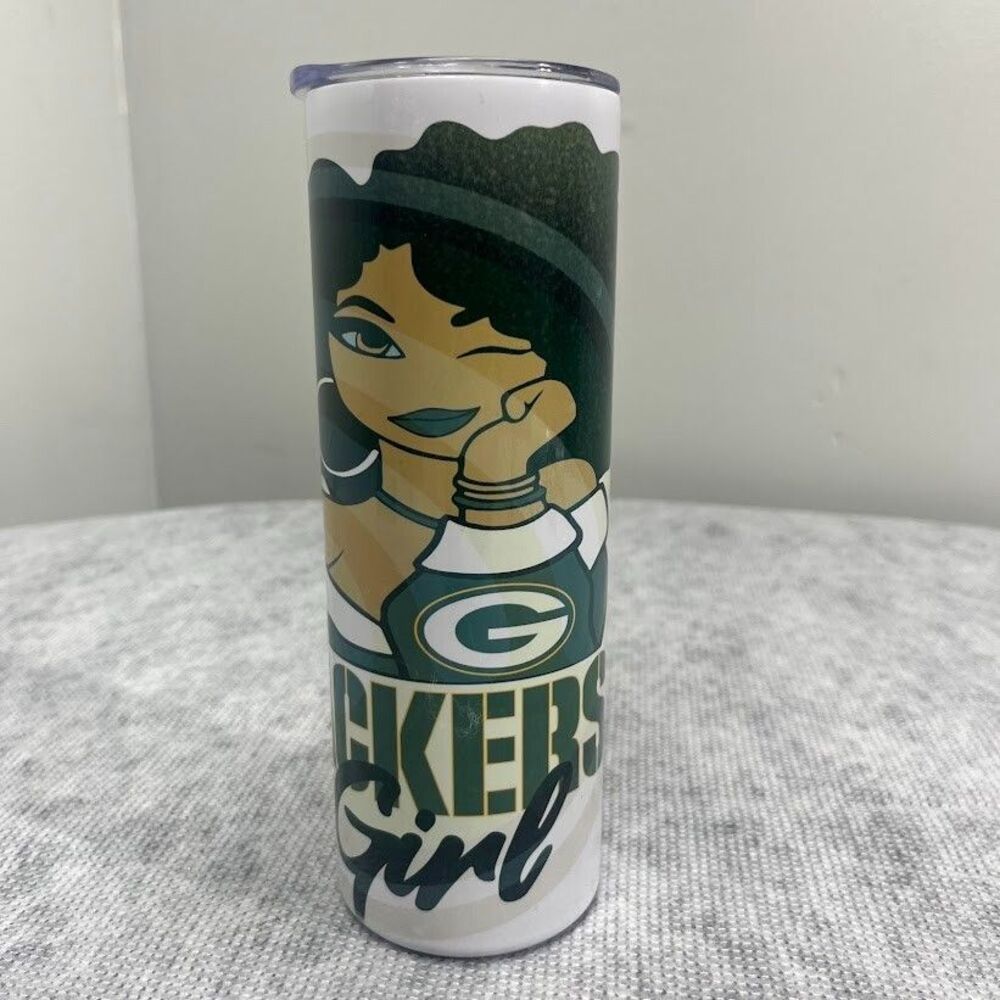 Betty Green Bay Packers White Football NFL 20oz Stainless Steel Tumbler Cup Lid